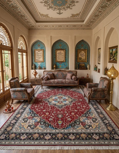 Raheelah Iranian Imported 1500 Reeds Maroon Rug